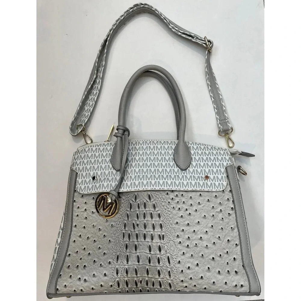 MFK Collection Reidy Gray Faux Leather Satchel Purse Shoulder Bag Crossbody Tote